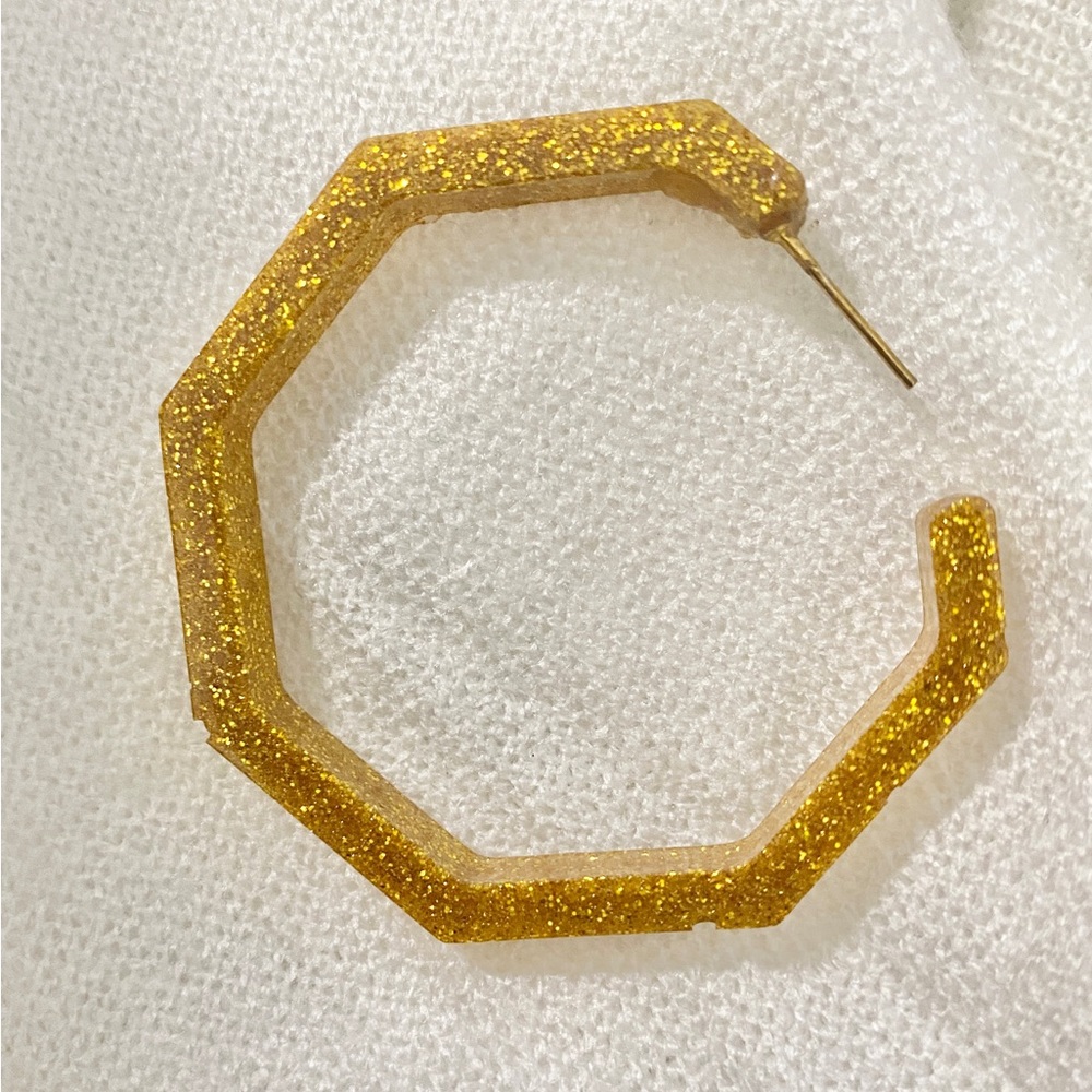 Large Gold Hexagon Shaped Resin Hoop Earrings